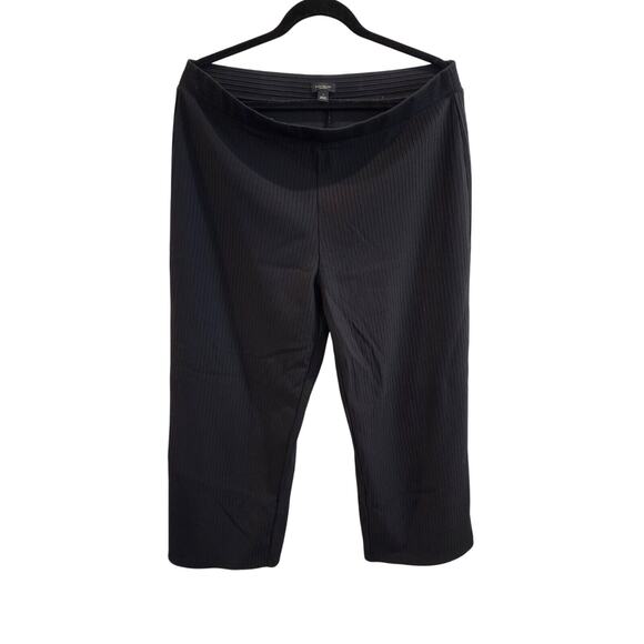 Ann Taylor Factory Pants Black Ribbed Easy Pull On LG Cropped Wide Leg Pant - Picture 1 of 5